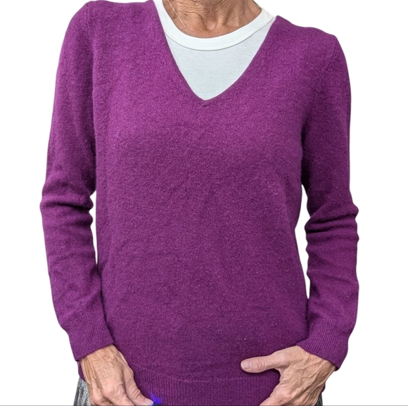 41 Hawthorn 100% Cashmere Sweater Purple V Neck Long Sleeve Women’s XL - Picture 1 of 9